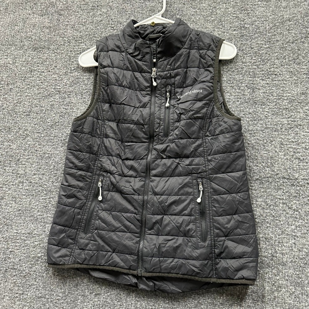 Vineyard Vines Puffer Vest Womens Size S Black Quilted Full Zip Lightweight Mock